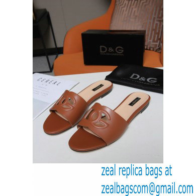 Dolce  &  Gabbana Calfskin Sliders Brown with DG Millennials Logo 2021